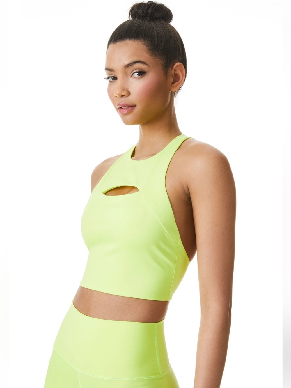 ALICE AND OLIVIA Floria Cutout Crop Tank Neon Keylime Athletic Workout Top Small - Picture 1 of 8